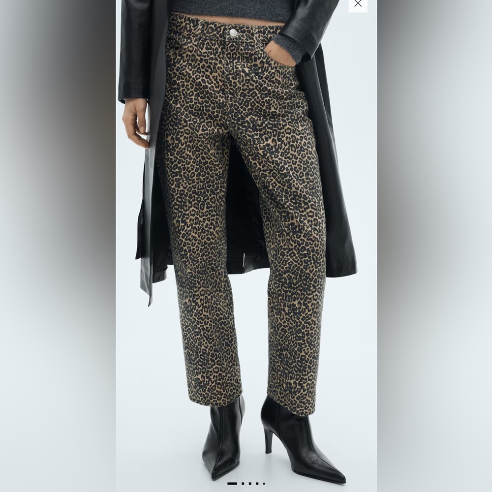 Mango Leopard Print Straight Leg Jeans